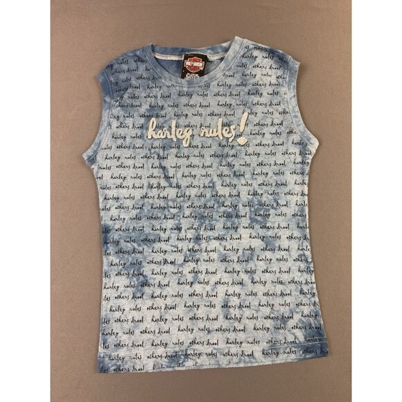 Rare Vintage Y2K Harley Davidson Womens Sleeveless Tee Harley Rules Other Drool - Picture 1 of 6